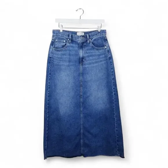 UNIVERSAL THREAD GOODS INC. Denim Skirt Maxi High Slit Back Cotton/Lyocell - 8 - Picture 1 of 10